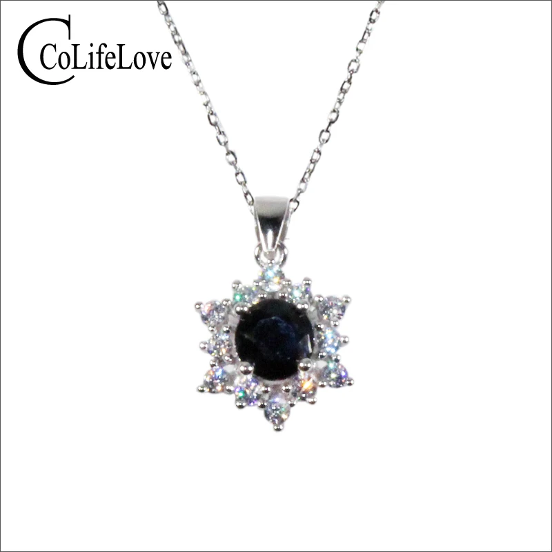 

CoLife Jewelry 100% Natural Black Sapphire Pendant for Daily Wear 5mm Round Sapphire Silver Pendant 925 Silver Sapphire Jewelry