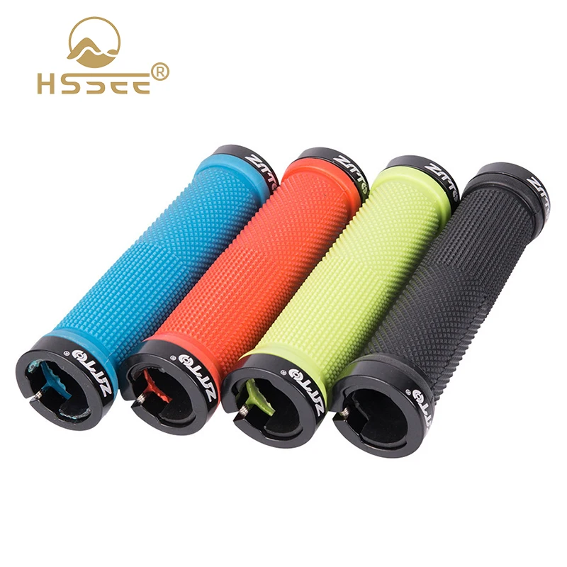 

HSSEE Bicycle Handlebar Grips for Mountain Bikes High Quality Soft Plastic 130mm MTB Grips Aluminum Alloy Lock Rings Handles