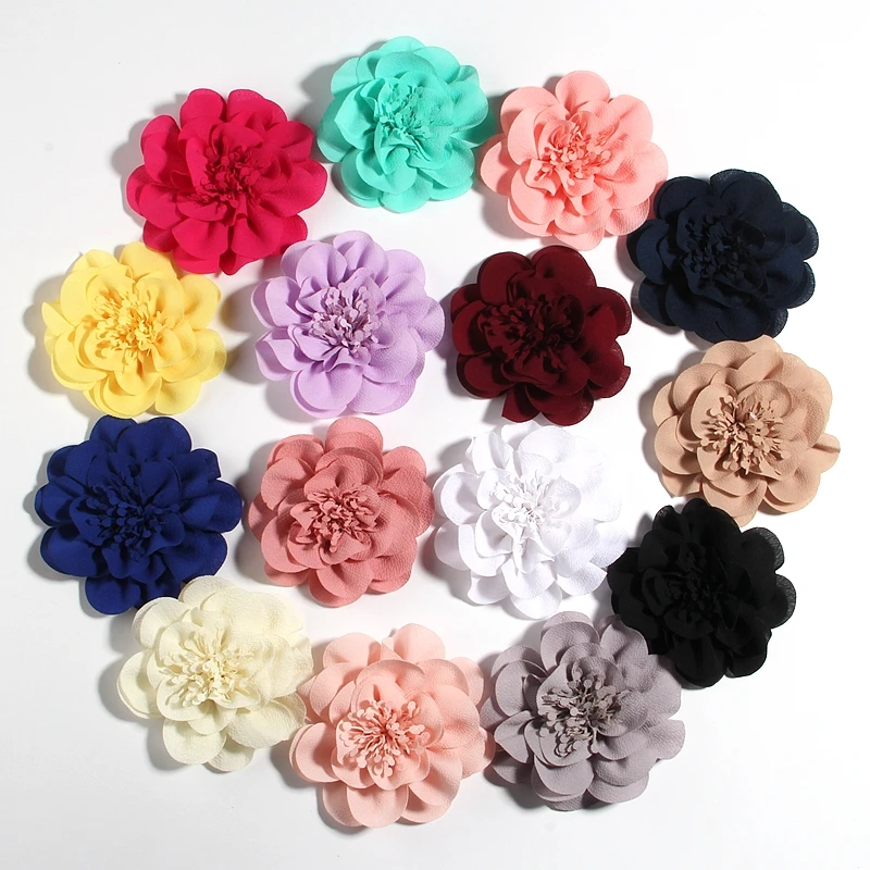 

50PCS 10CM 3.8" Big Chiffon Flowers For Hairpins Accessories Handmade Artificial Fabric Flower For Kids Girls Head Hair Clips