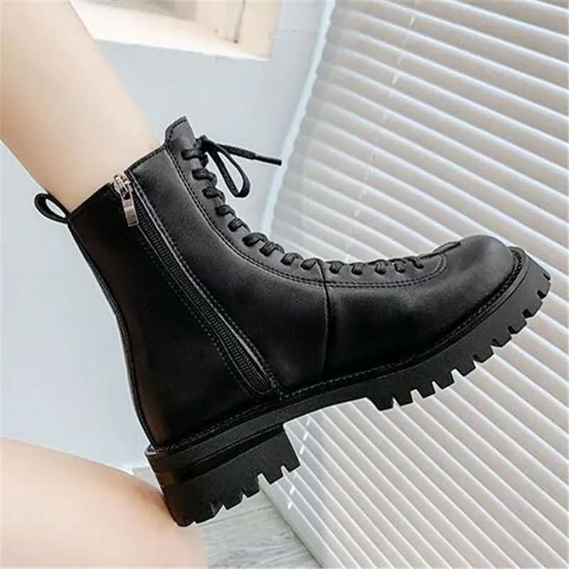 2022 Autumn New Boots Women's Lace-up Women's Boots British Style Side Pull Casual Short Boots Women's Boots