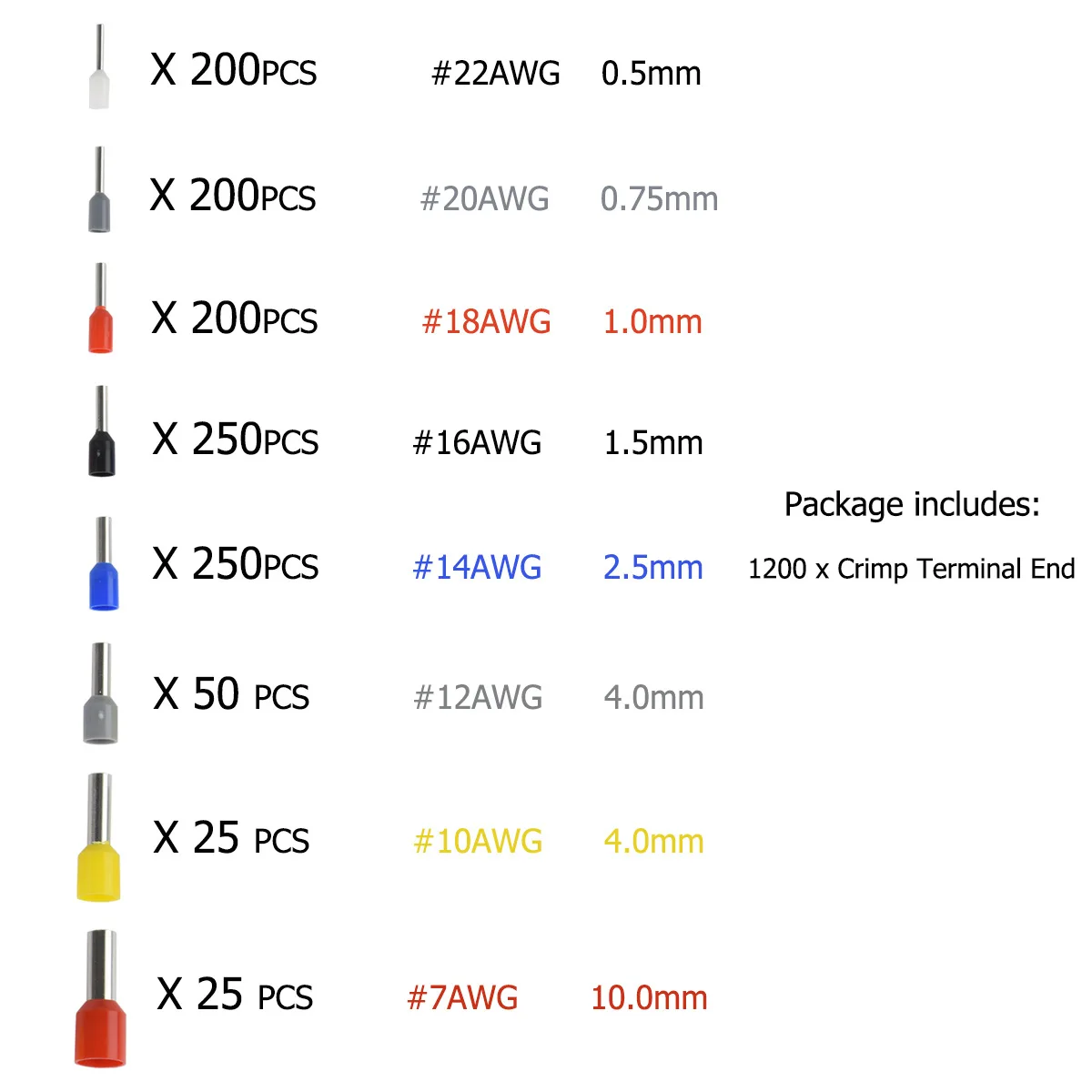 1200PCS Insulated Ferrules Wire Terminal With Crimping Pliers Cord End Wire Connector Electrical Crimp Terminal AWD22-10 E0508