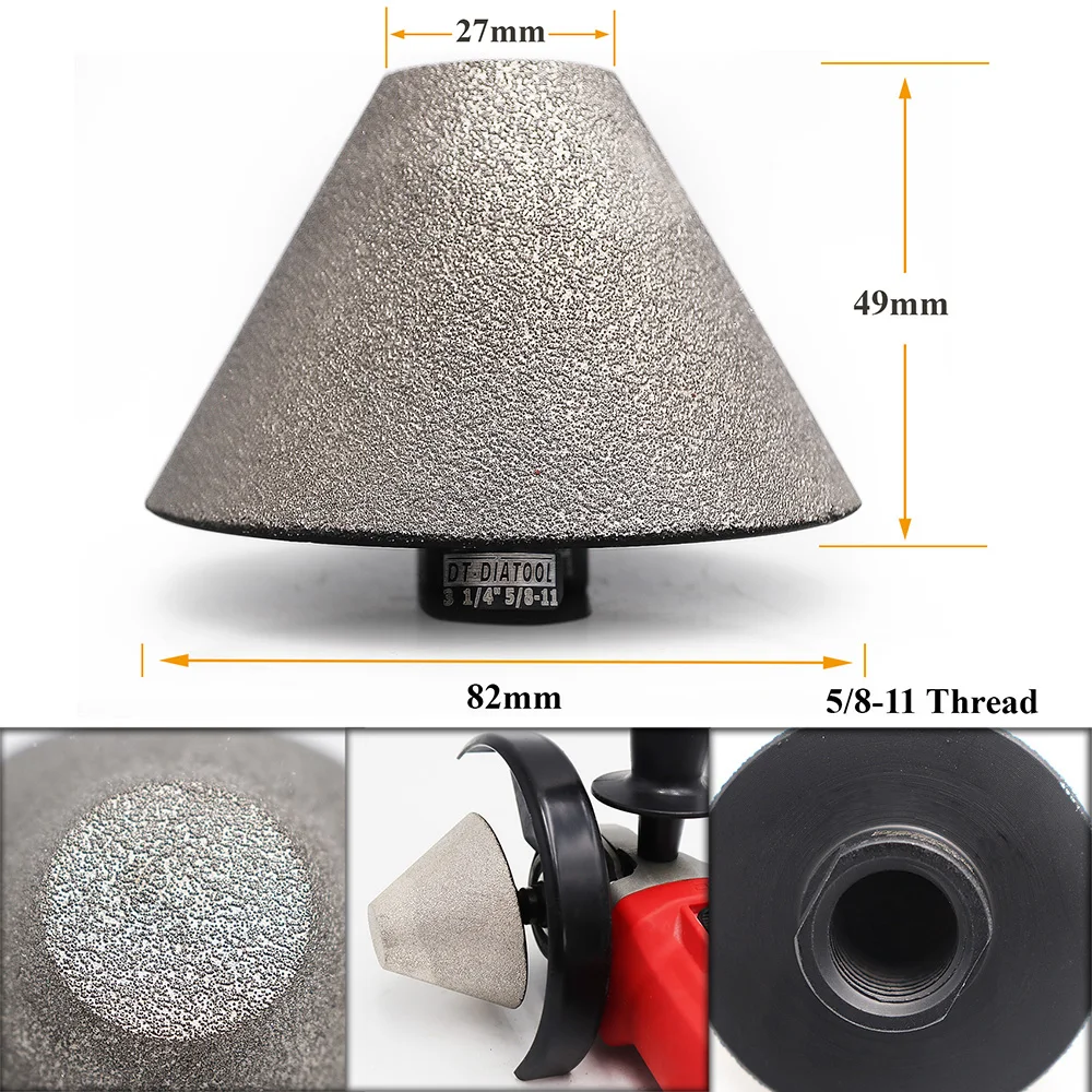 Punte di fresatura del dito di smusso di smussatura del diamante brasato vuoto 3pcs/pk per l'ingrandimento dei fori ceramici di lucidatura diametro 82mm/3-1/4"