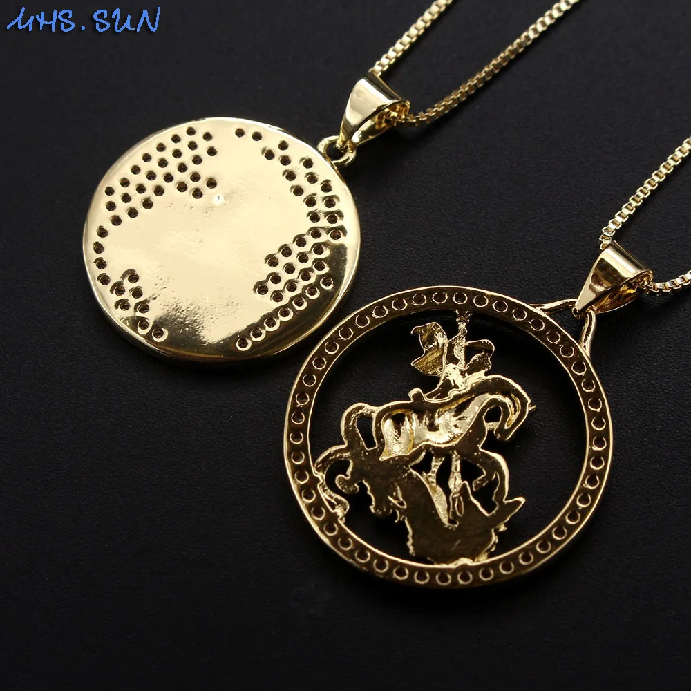 MHS.SUN Fashion Zircon Jewelry War Horse Greek Knights Templar Exquisite Pendant Necklace For Women Charms Chain Necklace Newest