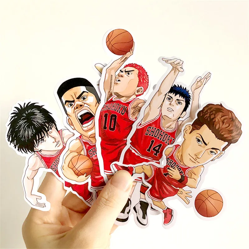 5 Pcs/Set Anime Stickers Japan Cartoon SlamDunk Waterproof PVC Stickers Toys laptop Pitcher Bottle Luggage Journal Decorate DIY