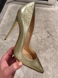 12 centimetri Talloni Delle Donne Pompa I Pattini Oro Punta a punta Sottile Tacchi Alti Sexy Del Partito di Nozze Scarpe Da Donna Grande Formato Ufficiale 45