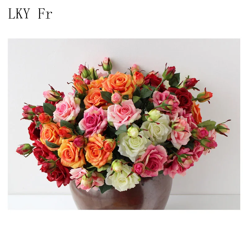 LKY Fr Wedding Bouquet Roses Artificial Flowers DIY Bride Bridesmaid Accessories Silk Real Touch Roses Marriage Table Decoration