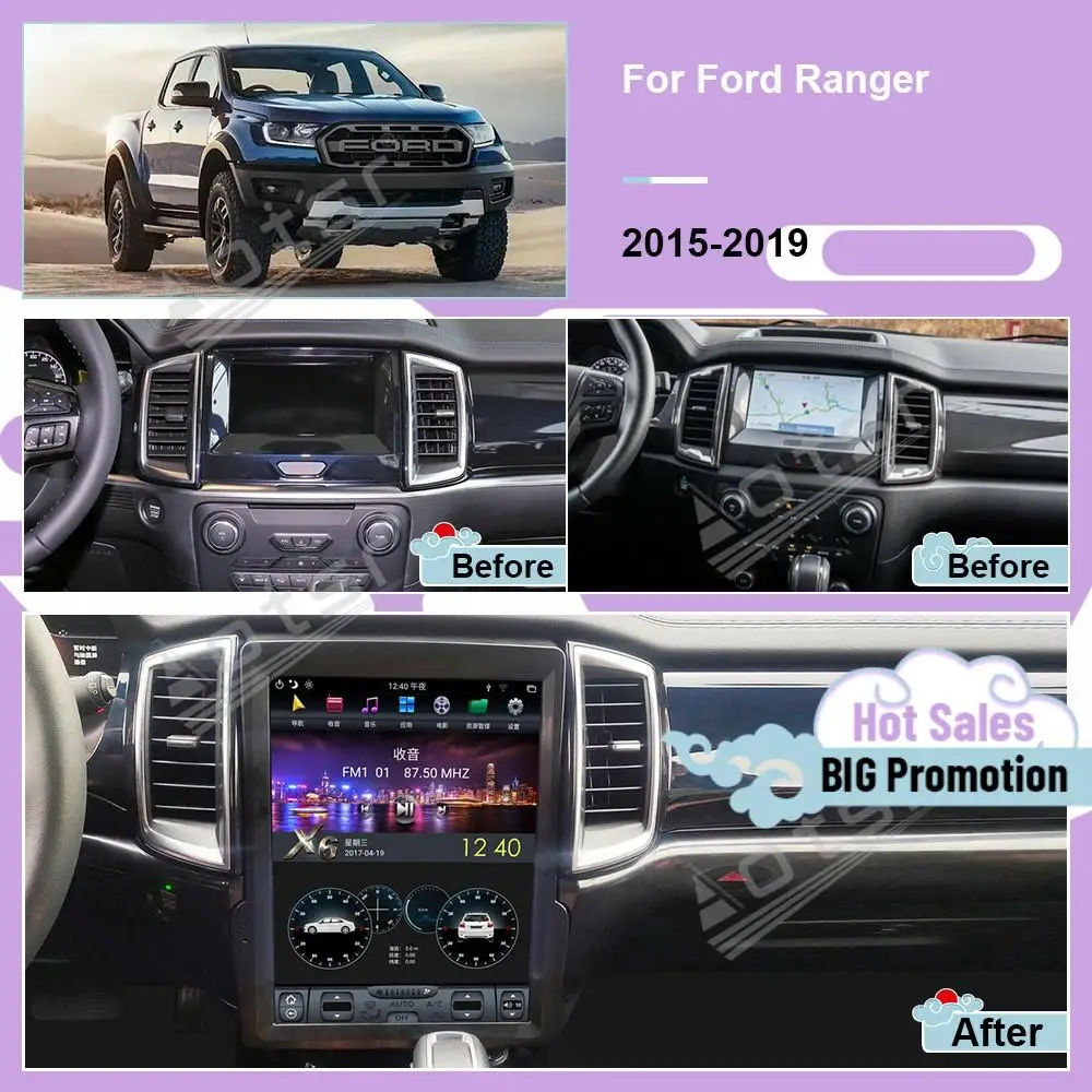 Android 13 For Ford Ranger 2015 2016 ~2021 AI Voice Touch Screen Automotive Multimedia Stereo GPS Navigation Car Radio Head Unit