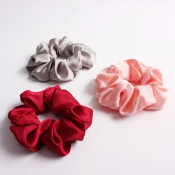 Solid Color Silky Satin Scrunchie Elastic Hair Bands Girls Elegant Fashion Ponytail Holder Hair Rope Headwear Red Pink Black Hot