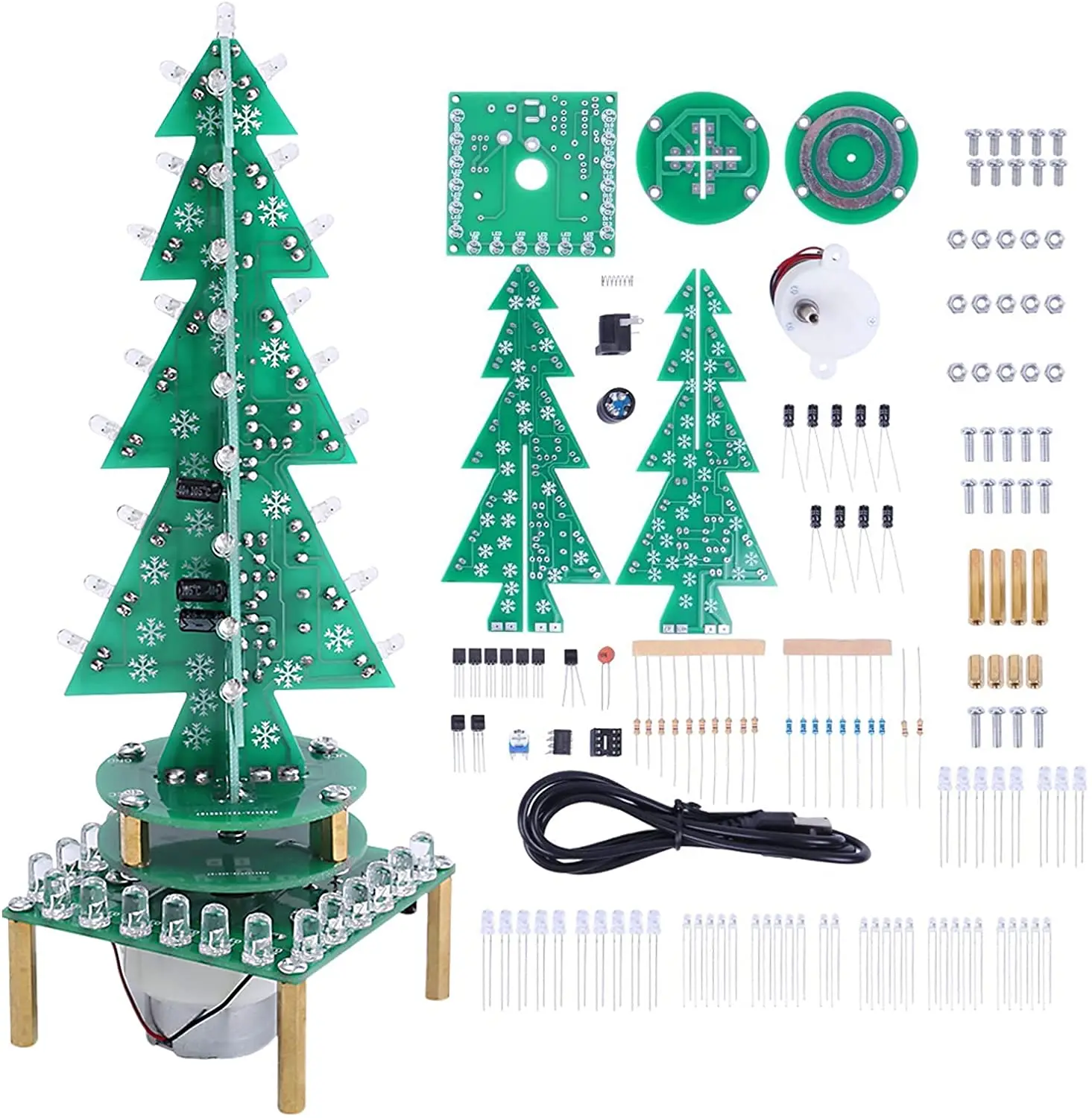 DIY 3D RGB Auto-Rotate Flash LED Circuit Music Christmas Trees LED Kit  Led Module Flashing Breathing Light Soldering Training