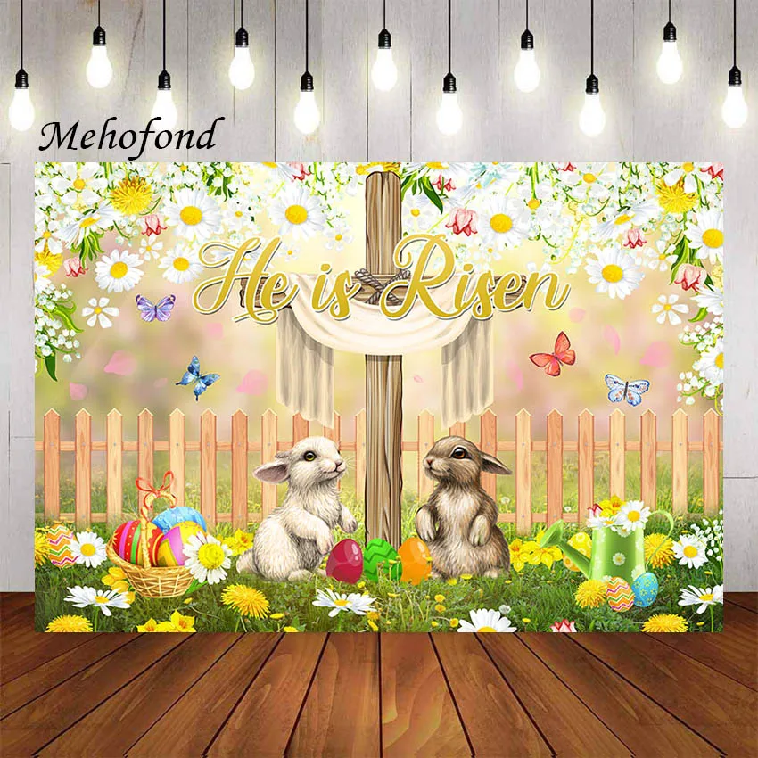 Mehofond Photography Background Spring Christ Cross Easter Eggs Bunny Flowers Kids Child Birthday Party Backdrop Photo Studio