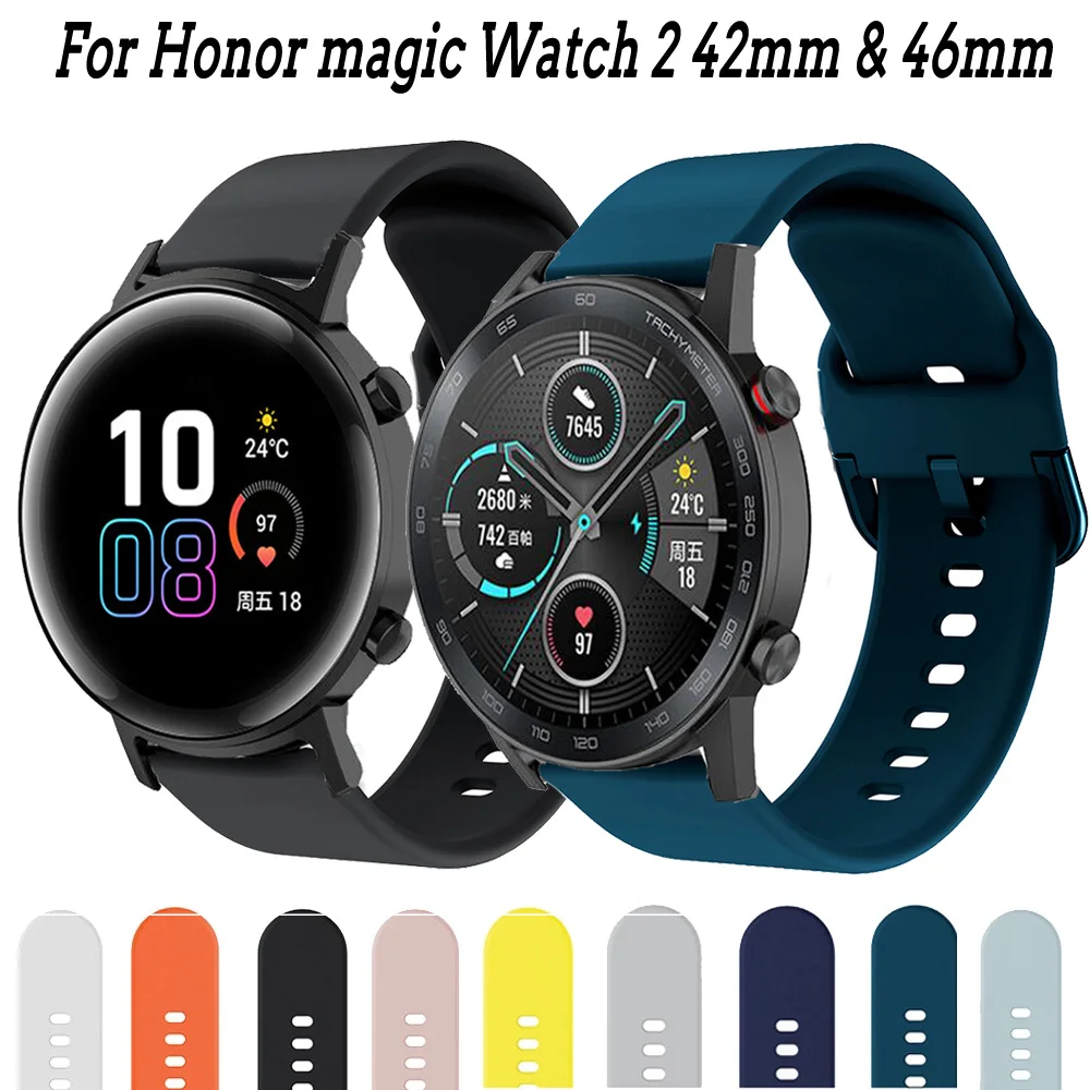 For Honor magic Watch 2 42mm 46mm Band Silicone Watchbands 20mm 22mm watch band bracelet For Huawei Watch GT 2 ремешок pulseira