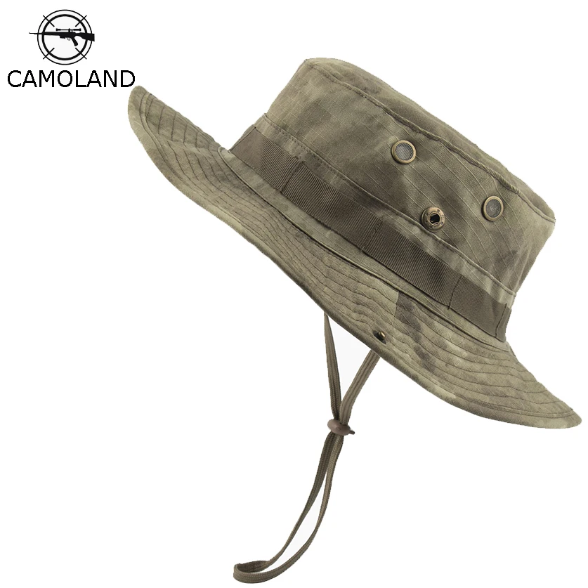 

Summer Outdoor Hunting Fishing Safari Bucket Hat Camouflage Boonie Hats Nepalese Cap Hiking Sun Hat with Adjustable strap