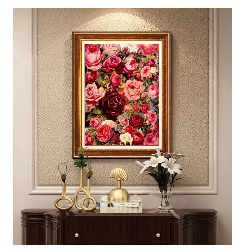 

EECAMAIL DIY Full 5D Diamond Painting No Frame Diamond Embroidery European Luxury Red Rose Bedroom Hanging Painting