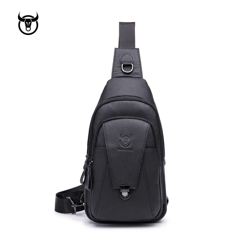 Bolso de cuero genuino de alta calidad para hombre, bolso para el pecho de piel de vaca, bolso de hombro de moda para viajes