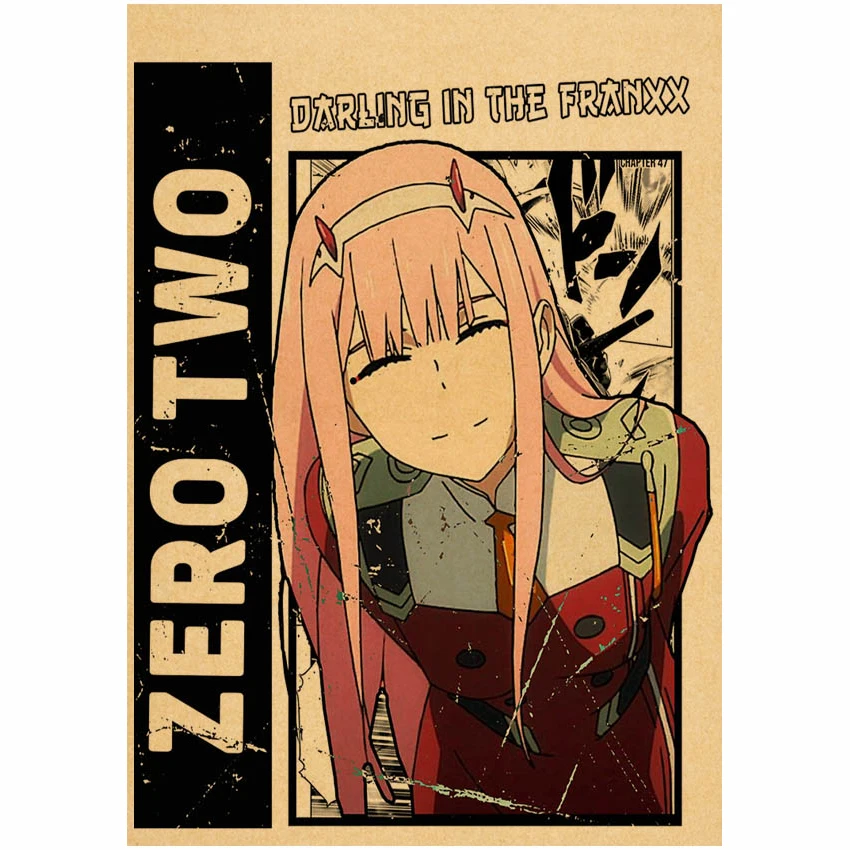 Japanese Anime DARLING In The FRANXX Retro Poster Decoration Bedroom Living Room Kraft Paper Poster Zero Two Wall Paper