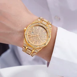 Luxury Watches for Men Full Iced Out Gold Watch Men Rhinestone Wristwatch Unique Diamond Watch Gift for Men Relojes Para Mujer