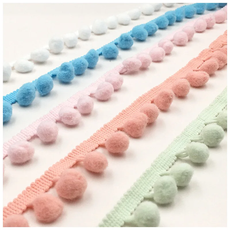 5yards/lot 1.1cm Color pompom small ball cotton bohemian tassel trimming fringes for sewing clothes scarf Curtains decoration