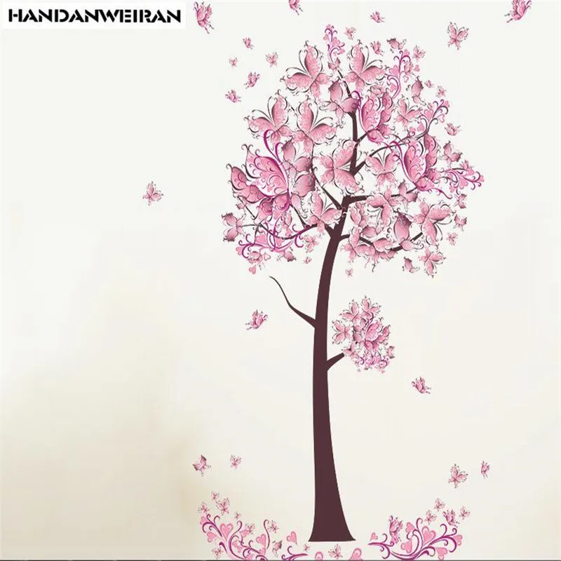 1PCS Pink Butterfly Tree wall Stickers For Livingroon Creative DIY Home Decoration PVC Removable Waterproof Wallpaper 45*60cm