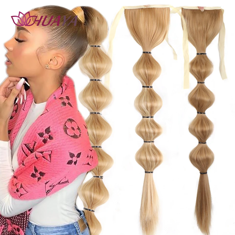 HUAYA Drawstring Long Straight Ponytail Clip In Hair Extensions Synthetic Hair Bubble Ponytail Heat Resistant Natural Fake Hair