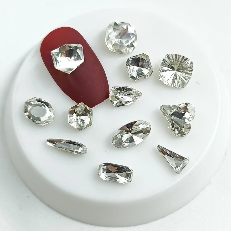 Sharp Bottom Mixed Shape Nail Art Rhinestone Crystal White High Quality Glass Stone 3D Fingernail Decoration