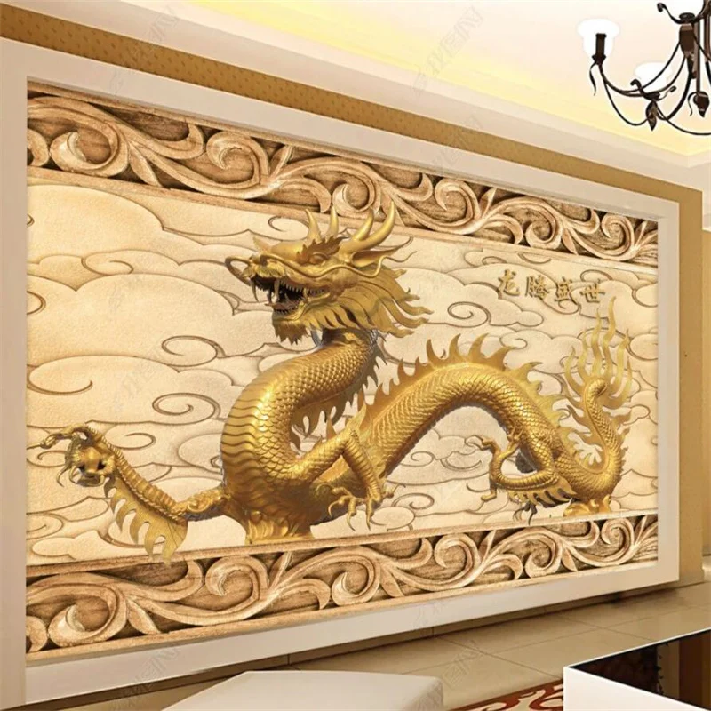 

Embossed Golden Dragon Custom Wallpaper Home Decor Mural 3D Wall Paper Exhibition Industrial Decor Wallpaper Papel De Parede 3D