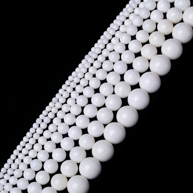 4/6/8/10/12 Mm Natural Stone Beads Tridacna Stone White Round Beads for Jewelry Making Diy Bracelet Necklace 15.5\