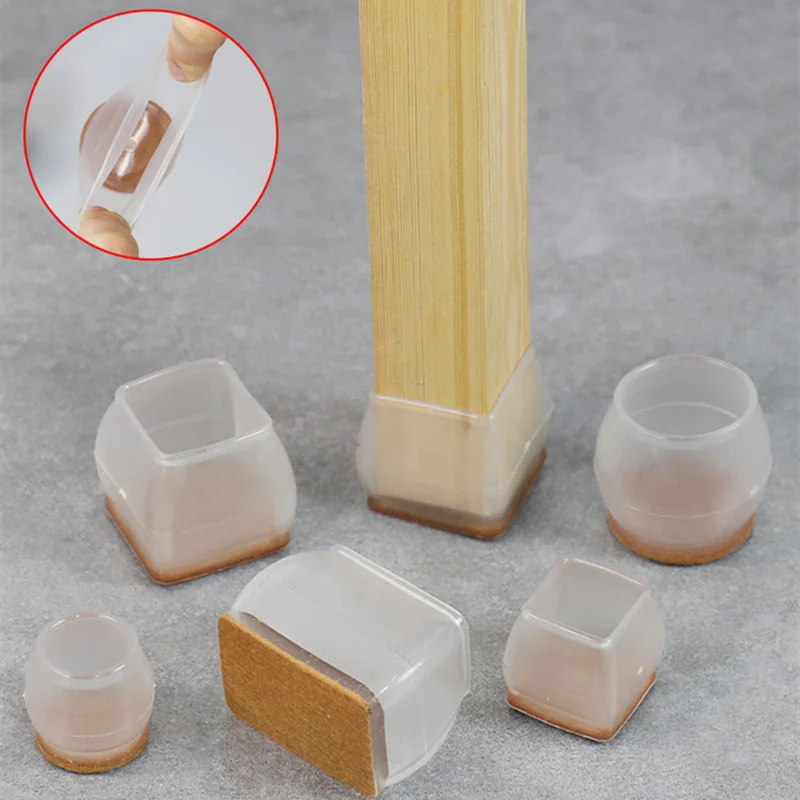 4Pcs Silicone Chair Leg Caps Rectangle Square Round Non-slip Table rubber feet Pads Protection Bottom Cover Pads Floor protector