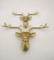 Elk Head Copper Home Decoration Wardrobe Cabinet Door Handles Brass Deer Head Hook Hanger Rack Wall Mount Furniture Hardware