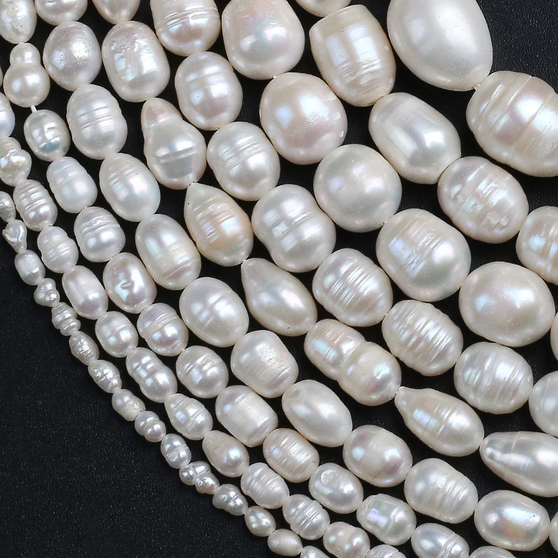 High Quality Natural Oval Shape Pearl White Freshwater Pearl Beads For Women Jewelry Bracelet Accessories 15\