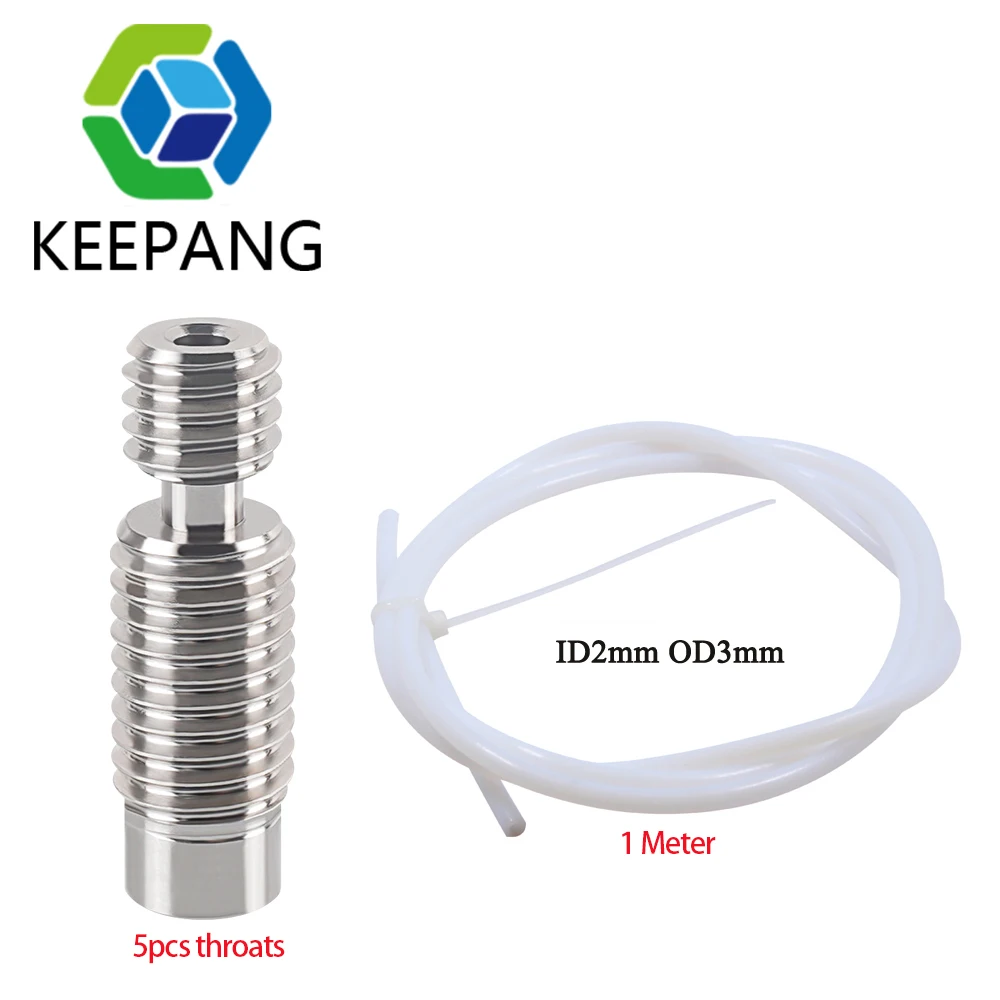 5pcs/lot Throat for KINGROON KP3S 3.0 2.0 3D Printer MK8 hotend Stainless steel throat for 1.75mm with 1m ptfe tube