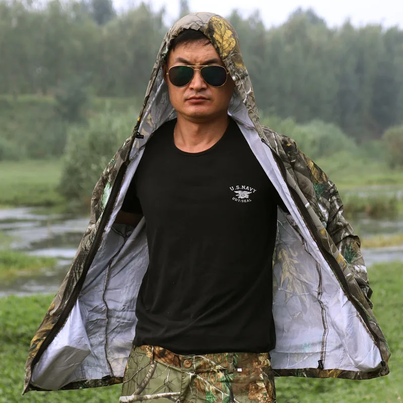 Summer Ultra-thin Breathable Quick-drying Bionic Camouflage Skin Clothing Fishing Hunting Hiking Sunscreen Hooded T-shirt Tops