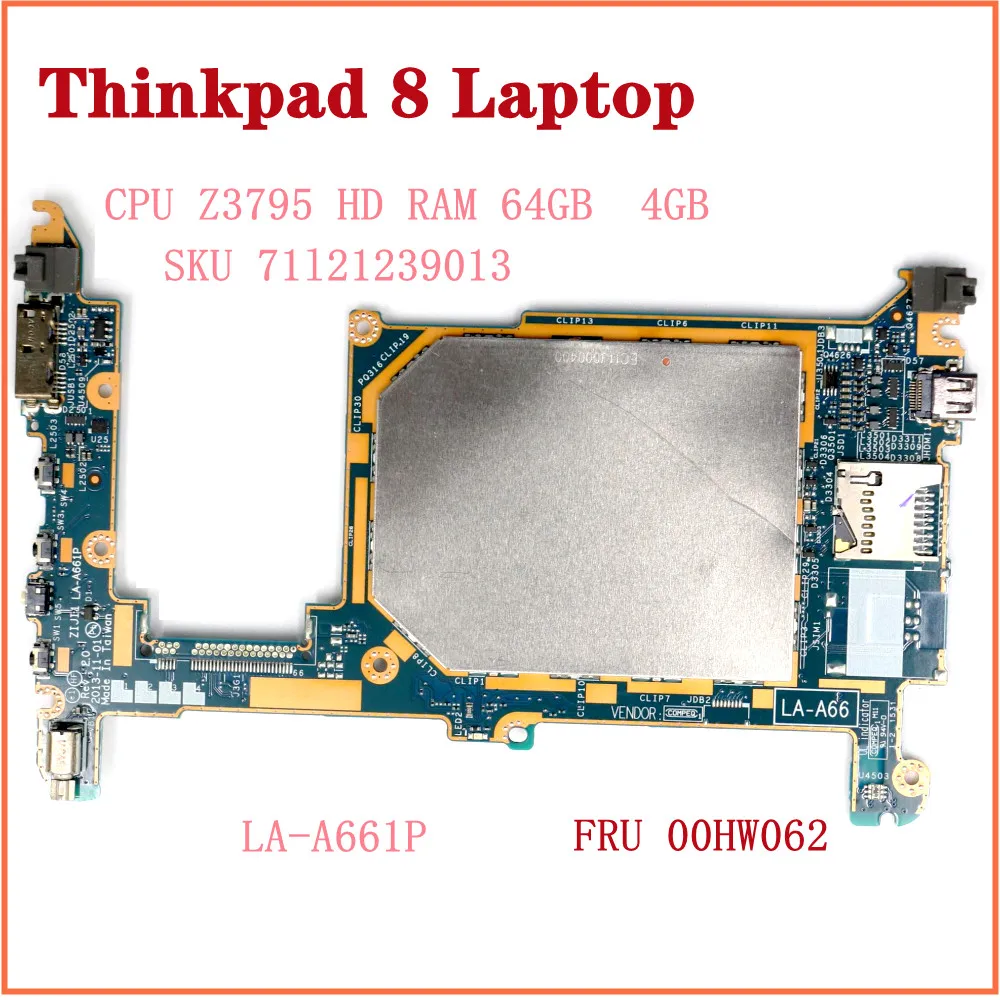 Voor Lenovo Thinkpad 8 Laptop Moederbord LA-A661P Cpu Z3795 Hd 64Gb Geheugen 4Gb Fru 00HW062