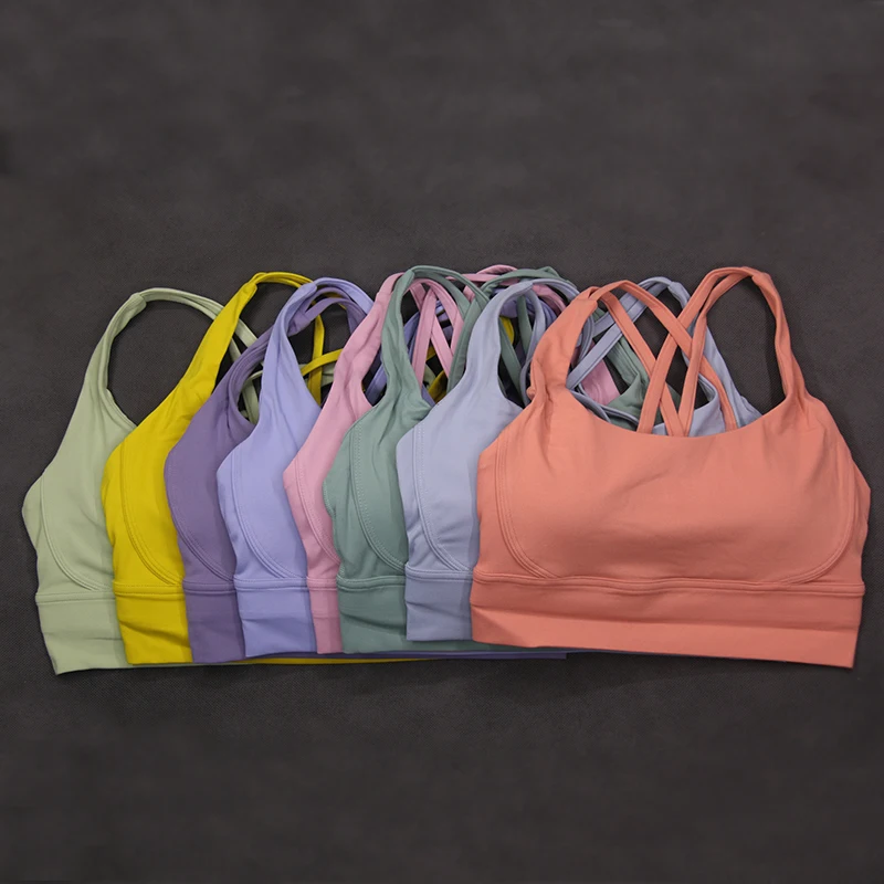 Soft Nude Women\'s Sports Underwear Back Cross Yoga Bra Push Up Shockproof Fitness Gym Bras Crop Tops Women Plain Workout Bras