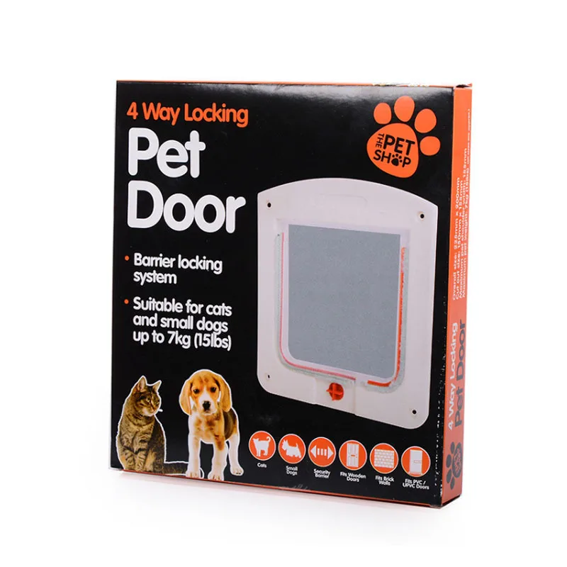 Pet Flap Door 4 Way Locking Kitten Security Dog Gate ABS Plastic Animal Goods for Any Door Small Pet Supplies Under 7kg