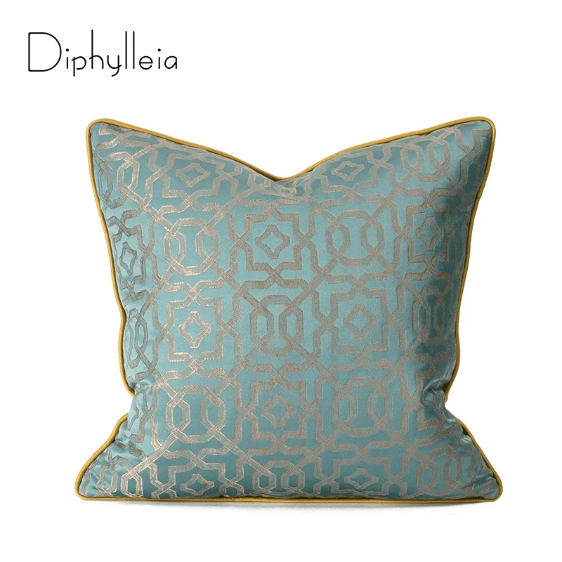 

Diphylleia Geometric Cushion Cover Blue Yellow Contrast Color Design Jacquard Pillow Case High End Modern Room Coussin 50x50cm