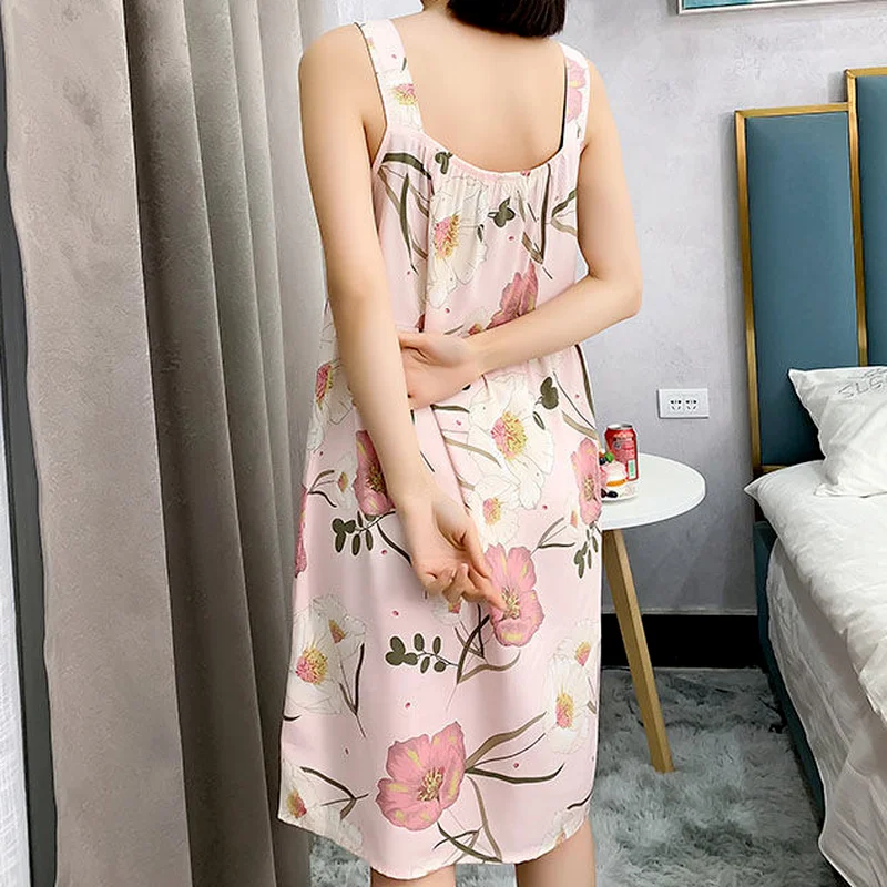 Nightgowns Women Summer Breathable Backless Cartoon-printed Leisure Sleep Homewear Girls Daily Kawaii Knee-length Large Size Ins