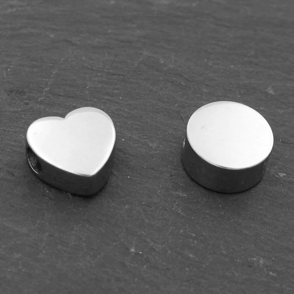 Never Fade 316l Stainless Steel Full Polished Shinning Custom Logo Round Heart Bead Charms For Bracelet Jewelry Making