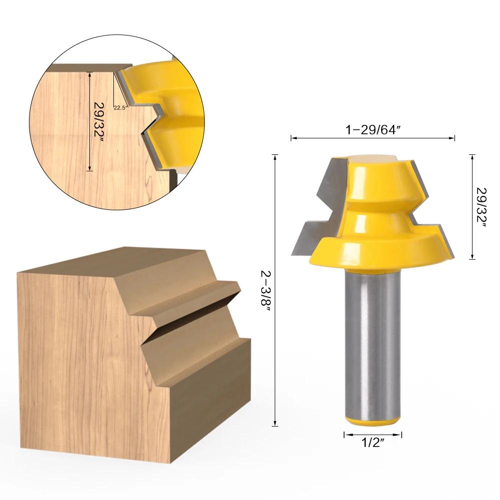2pc Lock Miter Router 22.5 Degree Glue Joinery Router Bit - 1/2\