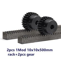 2pcs/lot 1Mod 1 Modulus High Precision Gear Rack steel 10*10*500mm + 2pcs 1M 23teeth 8mm bore pinion 45 steel gear metal gear
