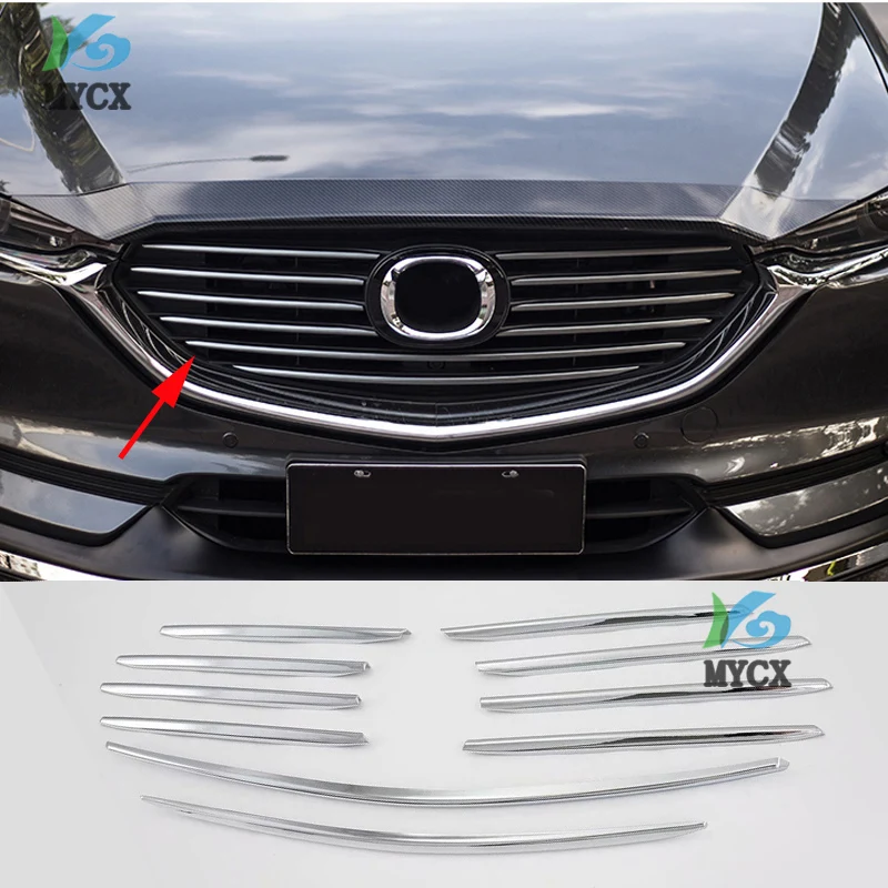 

FIT For Mazda CX8 CX-8 CX 8 2018 2019 Car Styling Front Grille Grill Molding Cover Trim Bezel Accessories Bright Silver