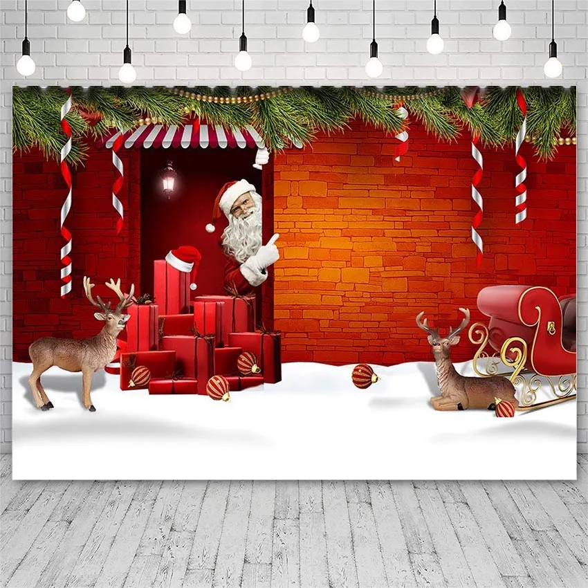 Avezano Backdrop Merry Christmas Winter Gifts Red Wall Santa Claus Photography Background Photo Studio Photozone Photocall Decor