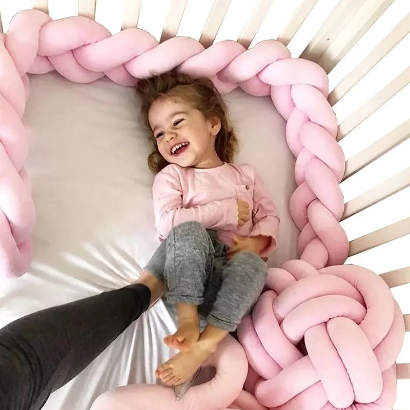 Baby Braided Bed Crib Bumper Breathable Knotted 4 Braided Plush Nursery 4 Strand Cradle Bumper Newborn Crib Soft Pillow Sleeping