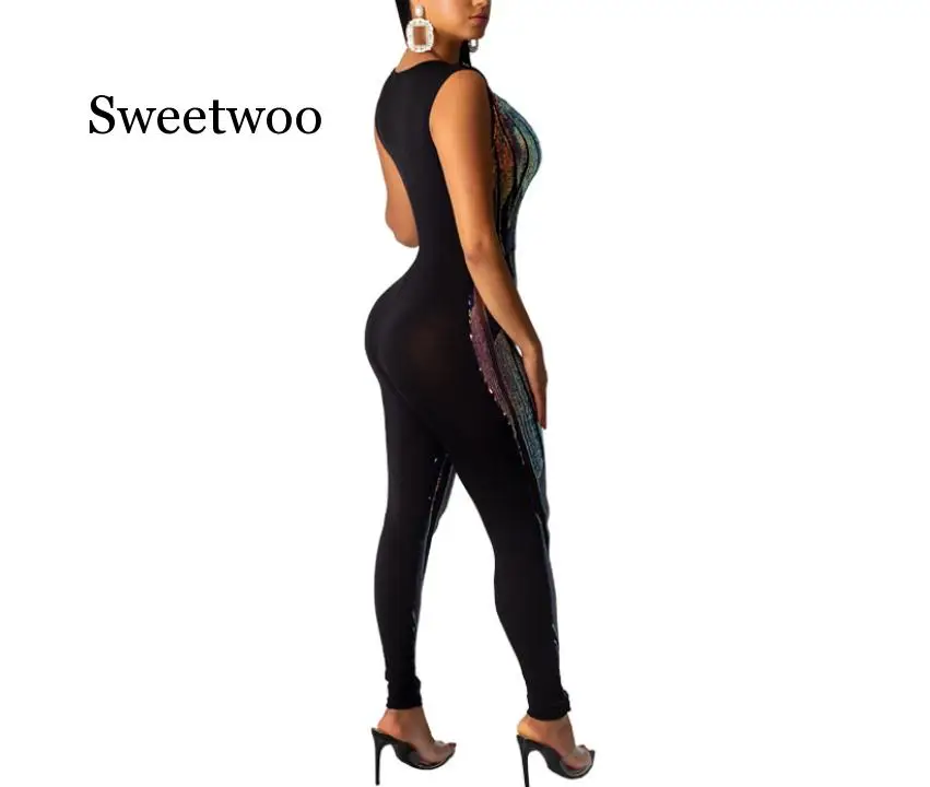 Sexy Body Plus Größe Positionierung Pailletten Overall Elastische V-ausschnitt Strampler Overalls für Frauen 2020 Frauen Streetwear Overalls