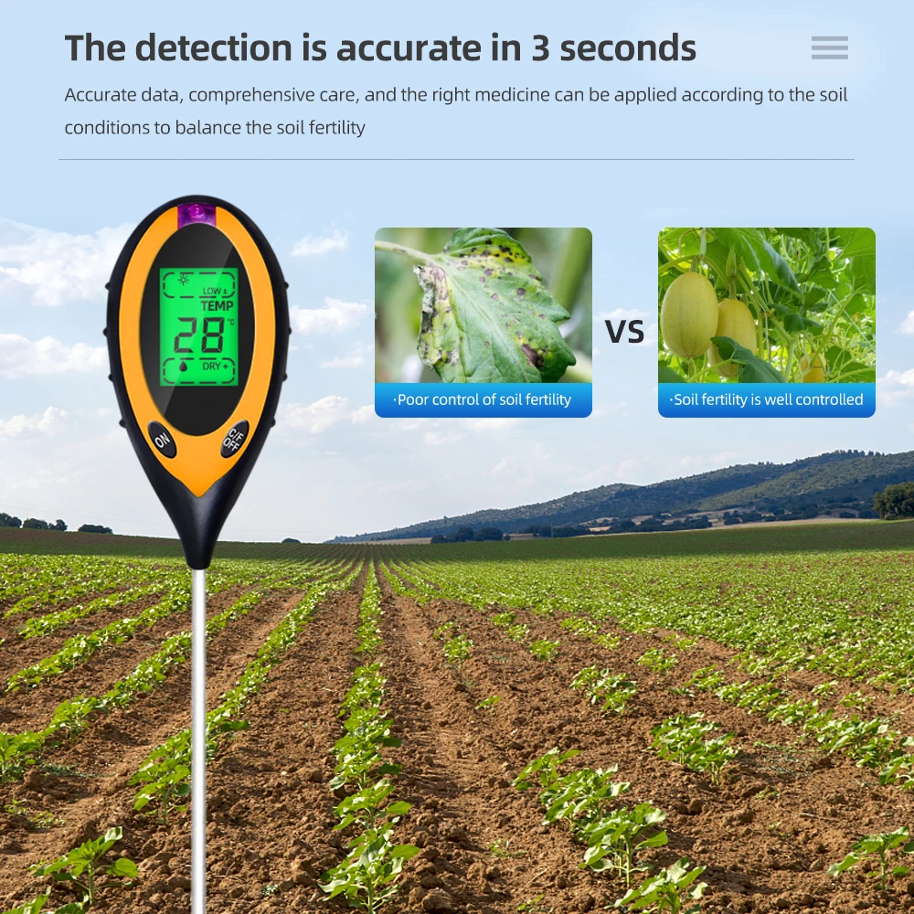 4 in 1 PH Meter Soil Tester Home Garden Plant Moisture Meter Temperature Monitor Soil Moisture Sensor Acidity Measure Instrument