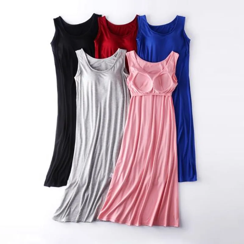 Sexy Sleepwear Women New Summer Vest Dress Woman Nightgowns Chest Bra Padded Nightdress Female Modal Cotton Nightshirt M-4XL