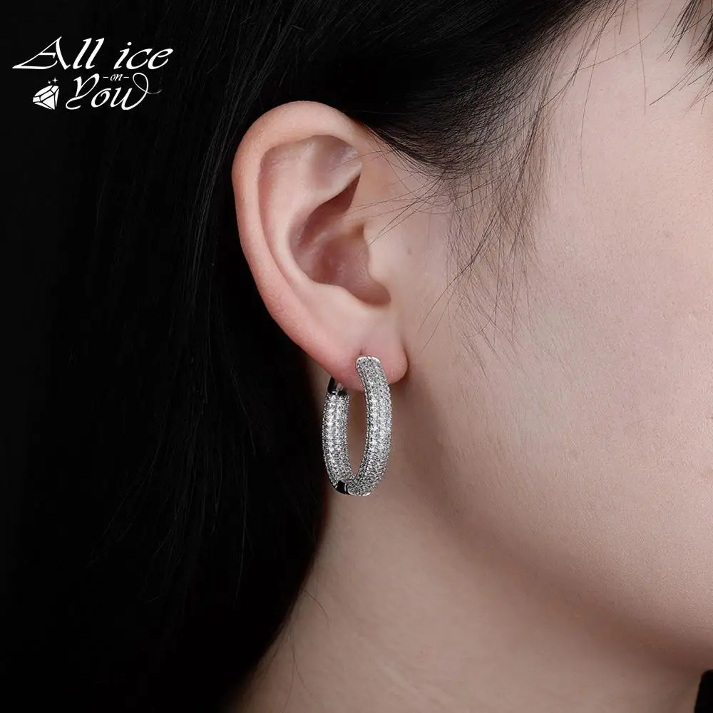 ALLICEONYOU Gold/Silver Color Plated Iced Out High Quality Cubic Zirconia Round Earrings Hio Hop Rock Fashion Jewelry For Gift