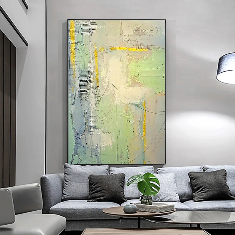 

Art July Hand-painted Oil Painting Gold Green Living Room Porch Bedroom Decoration Painting Abstract Large Mural