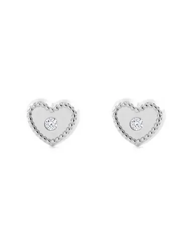 Earrings girl White Gold Heart with zircon, textured singing (9kts)