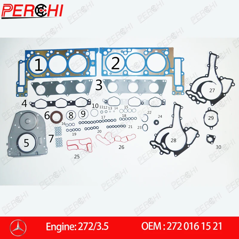 

For Benz 272 3.5 A209 C209 C219 W211 A207 C207 X204 W164 V251 3.5L V6 24V 2720161520 Overhaul Gasket Engine Kit Full Set