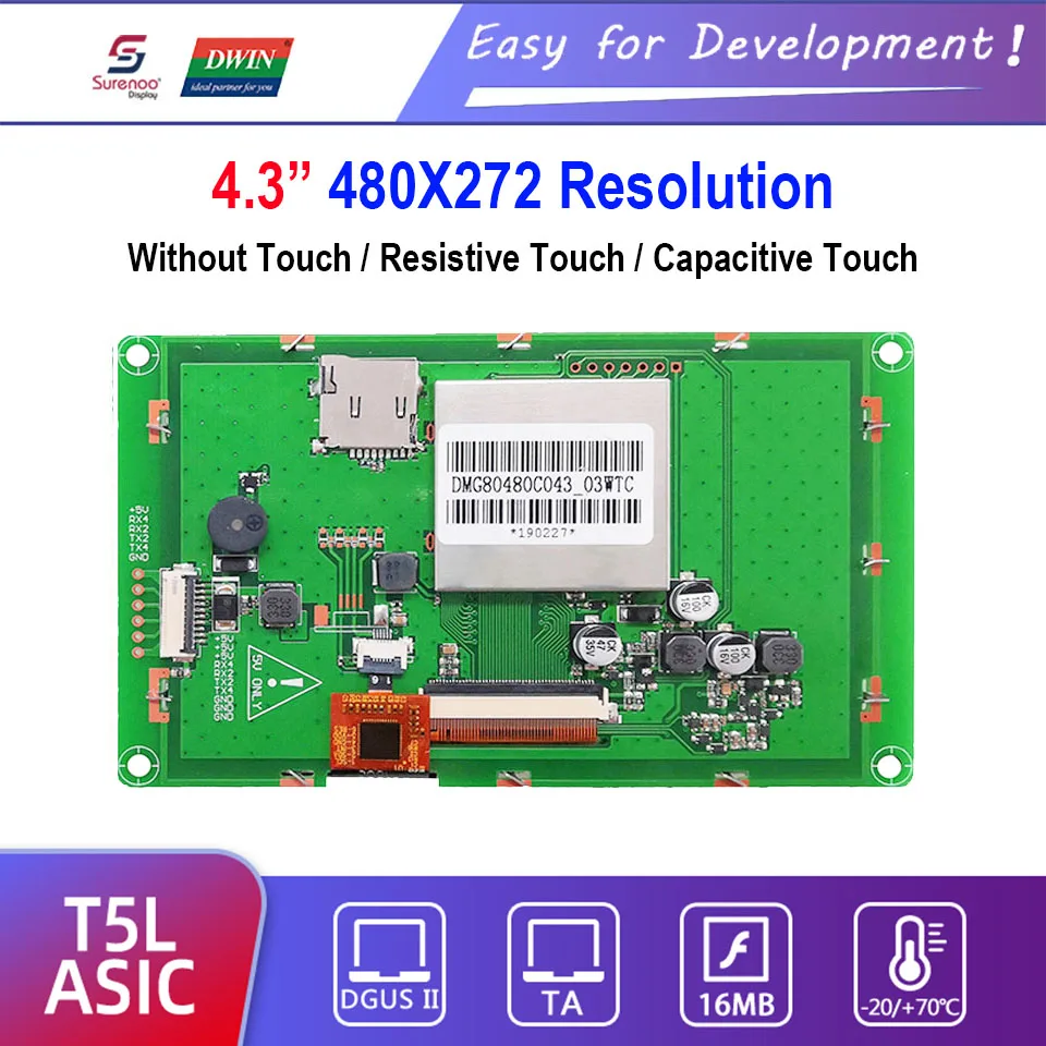 Dwin T5L HMI Intelligent Display, DMG48270C043_03W 4.3" 480X272 LCD Module Screen with Resistive Capacitive Touch Panel